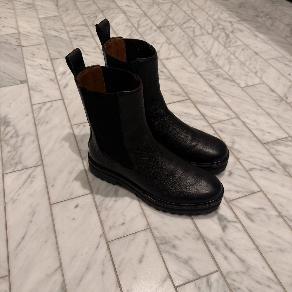 Reformation Katerina Black Leather Lug Sole Chelsea Boots Size 7.5 - Picture 2 of 4